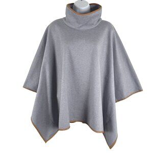 Tuckernuck Piper Poncho One Size‎ Funnel Neck Leather Trim Gray Blue FS-1402